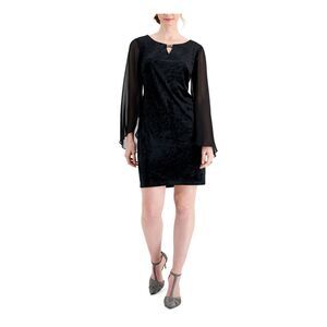 CONNECTED APPAREL Womens Black Velvet Tailored Fit Short Dress Petites 4P